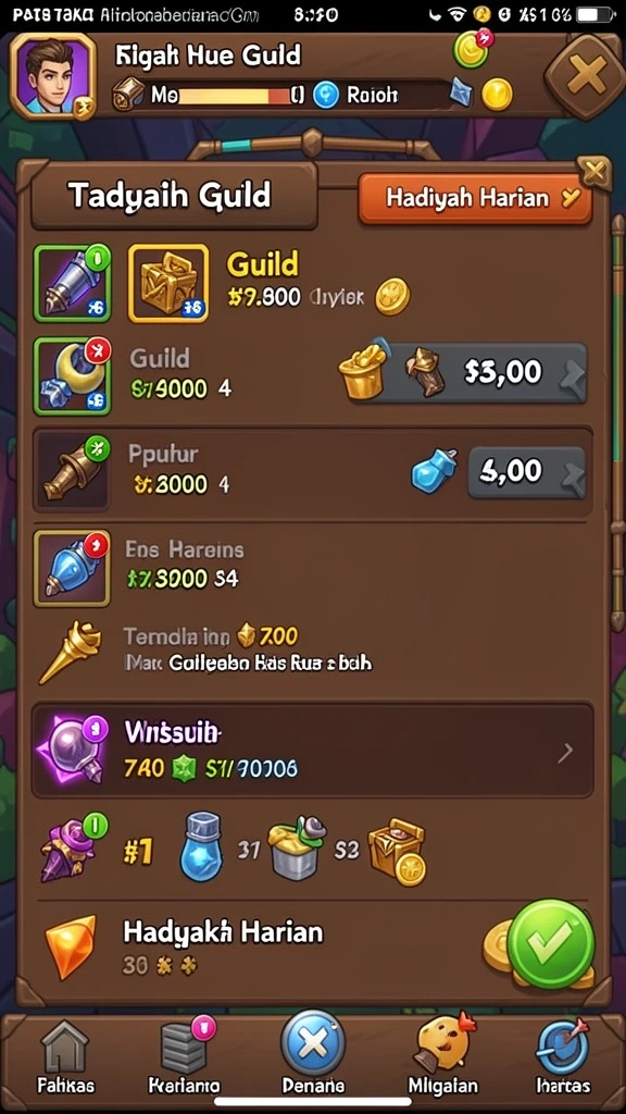 pakarjp - Screenshot memperlihatkan berbagai item dan bonus yang dapat diperoleh.
